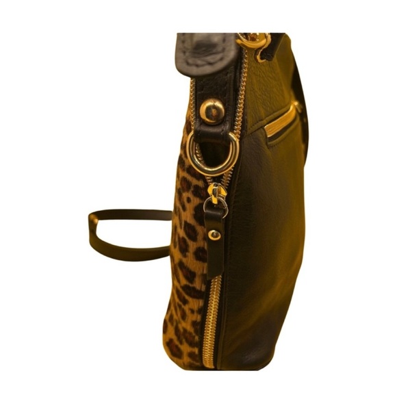 EUC Valentina Brown and Black Crossbody Bag with Pony-hair Leopard Print - Picture 3 of 8